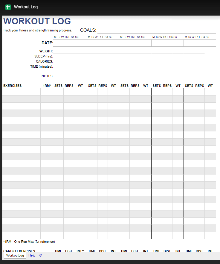 Plantilla de registro de entrenamiento Workout Log Template