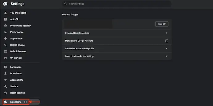 ตัวเลือกส่วนขยายในเบราว์เซอร์ Google Chrome