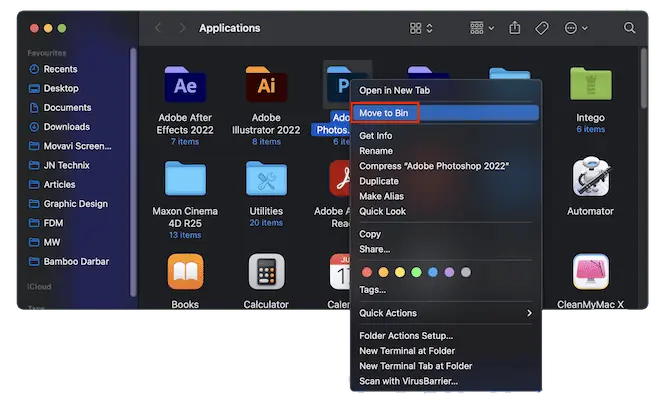 ถอนการติดตั้งแอปพลิเคชันบน Mac
