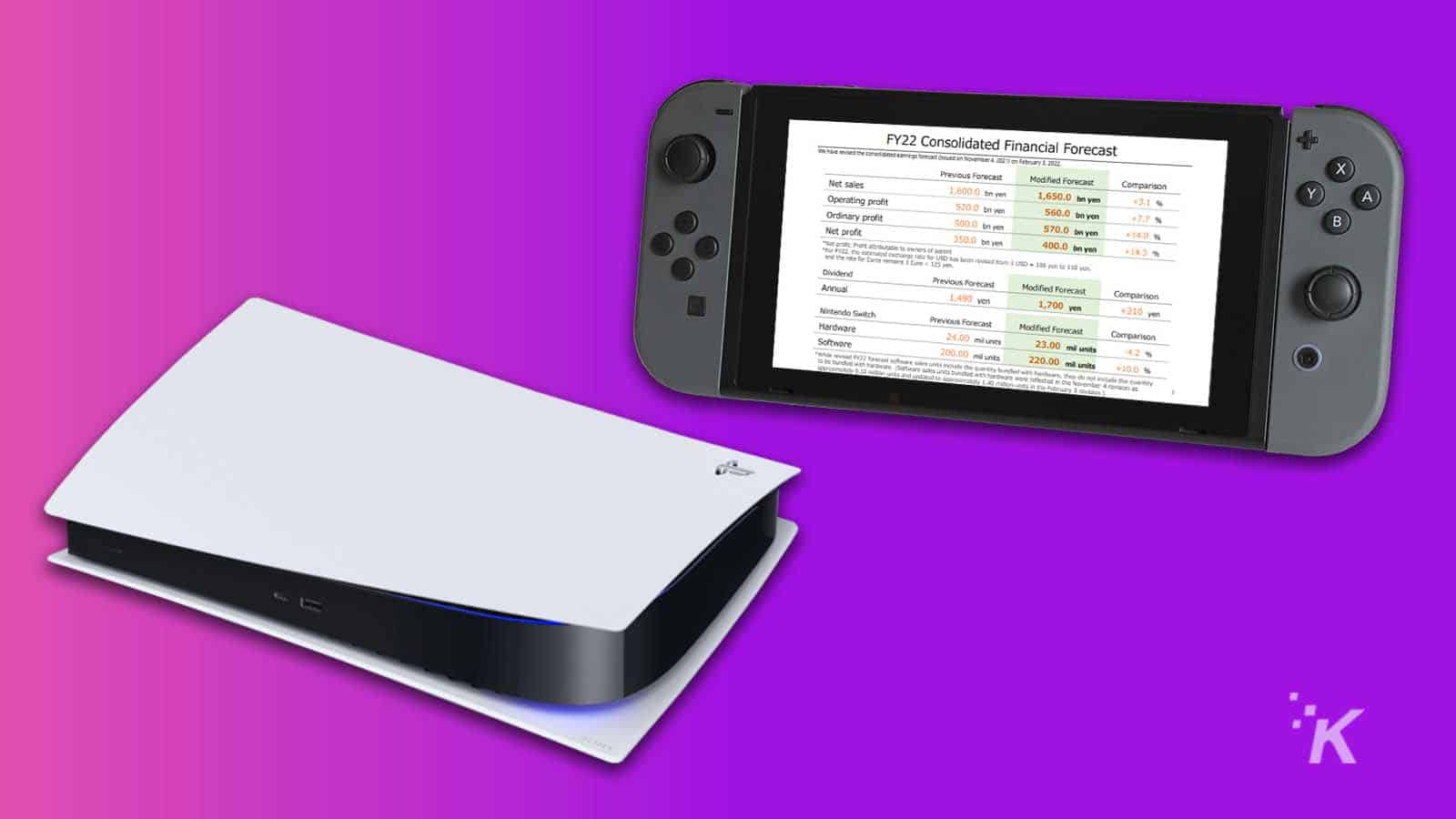 nintendo switch e playstation 5 em fundo roxo