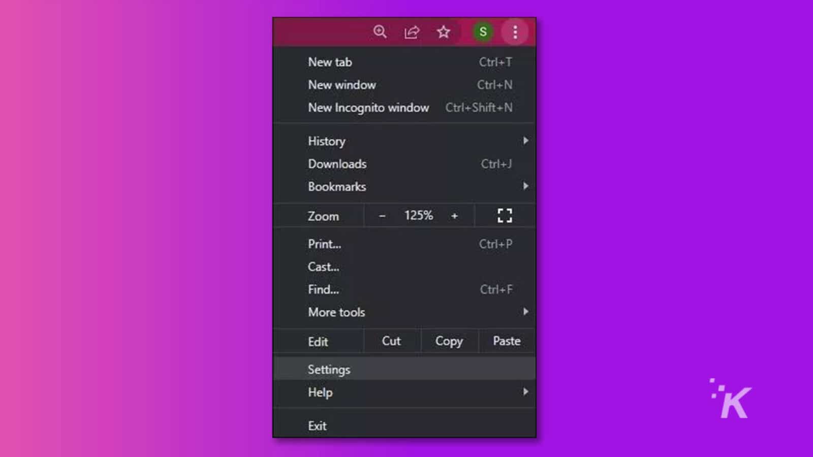 Wondershare Repairit 界面 - 单击 Google Chrome 右上角的三点垂直图标，然后单击下拉菜单中的设置。