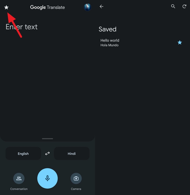 saved phrases on google translate