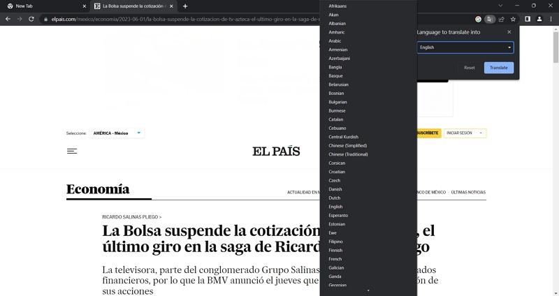 google translate in chrome
