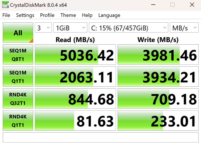 galaxy3 pro cystaldiskmark results