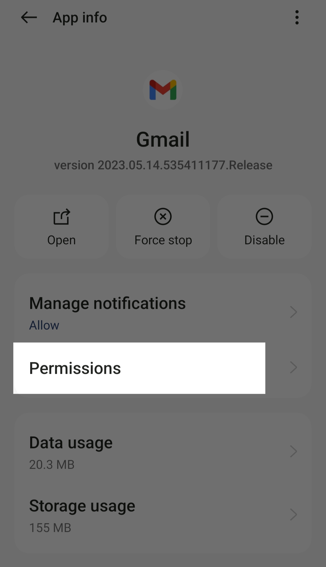 gmail app permissions