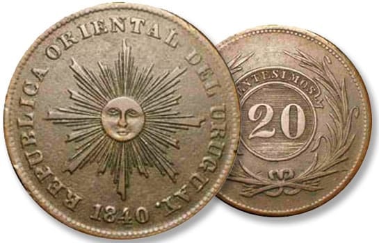 Collectionnez des pièces de monnaie antiques d'Uruguay 3 20 Centesimos de Real