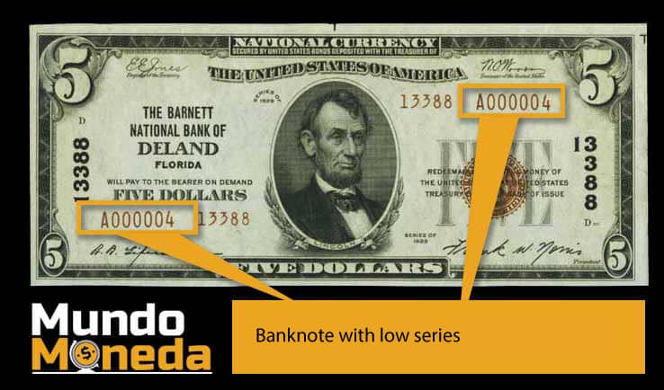 Tabla de números de serie de billetes valiosos que buscan los coleccionistas 3 Banknote with low series
