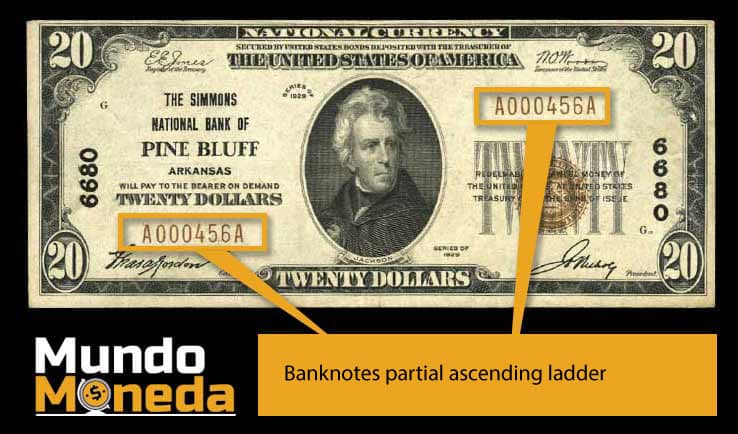Tabla de números de serie de billetes valiosos que buscan los coleccionistas 13 Partial ascending ladder