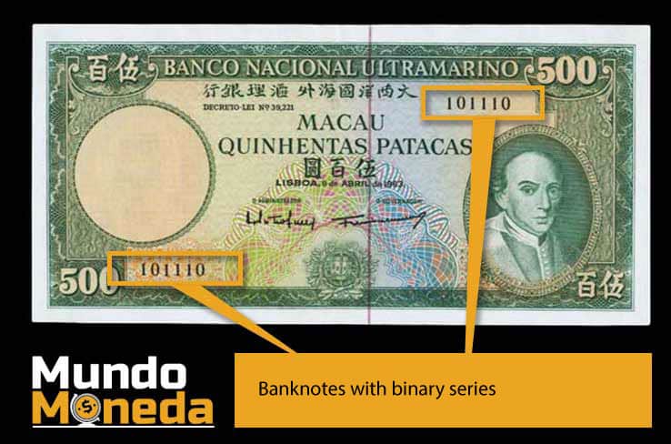 Tabla de números de serie de billetes valiosos que buscan los coleccionistas 14 Banknotes with binary series