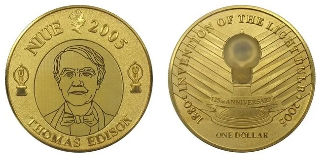 Las monedas más raras del mundo, no puedo creer que el 7 realmente exista. 2 NIUE 2005 Moneda de Thomas Edison