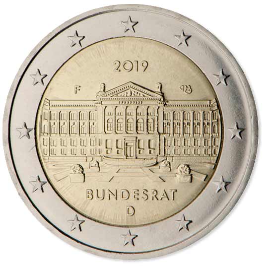 Moeda de 2 euros da Alemanha 2020 - BRANDENBURG 25 70 ANIVERSARIO DE LA FUNDACION DEL BUNDESRAT