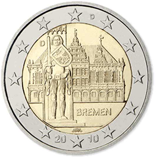 Moeda de 2 euros da Alemanha 2020 - BRANDENBURG 11 Moneda 2 Euros Alemania 2010 BREMEN