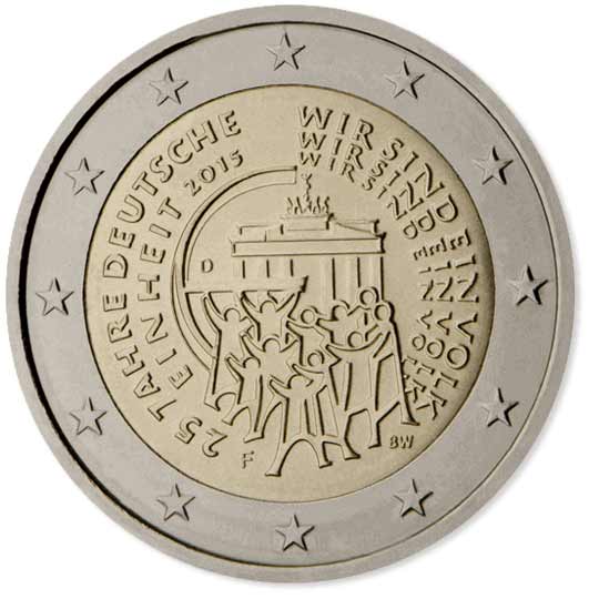 Moeda de 2 euros da Alemanha 2020 - BRANDENBURG 19 Moneda 2 Euros Alemania 2015 25 ANIVERSARIO DE LA REUNIFICACION ALEMANA