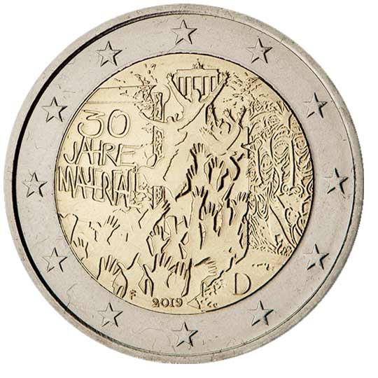 Moeda de 2 euros da Alemanha 2020 - BRANDENBURG 26 30 AÑOS DE LA CAIDA DEL MURO DE BERLIN