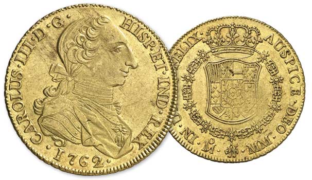 العملات المعدنية المكسيكية العتيقة: دليل شامل لهواة الجمع المبتدئين 5 Moneda Pelucona. 8 Escudos Carlos III de 1762.