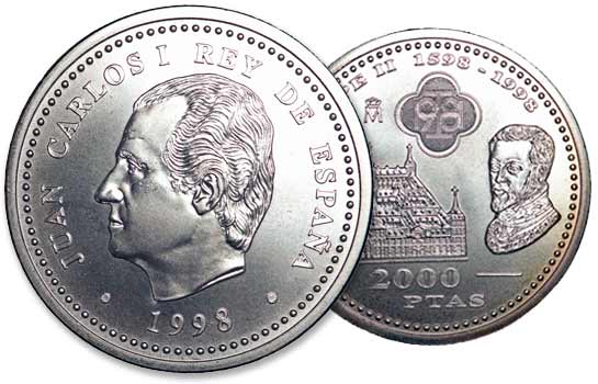 2000 peseta perak, semua tentang koin Spanyol yang terkenal ini 6 Moneda de 2000 pesetas de 1998