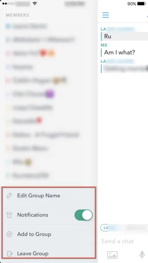 Opções de grupo do Snapchat