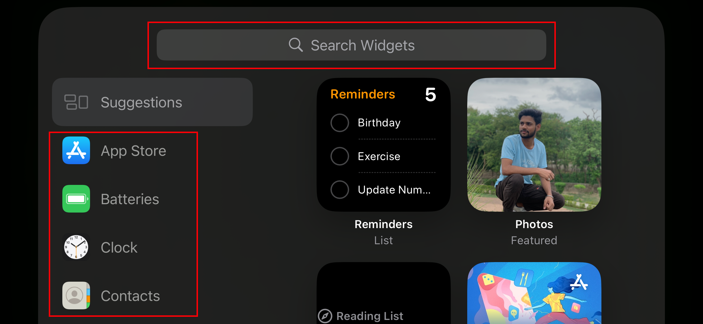 find any widget