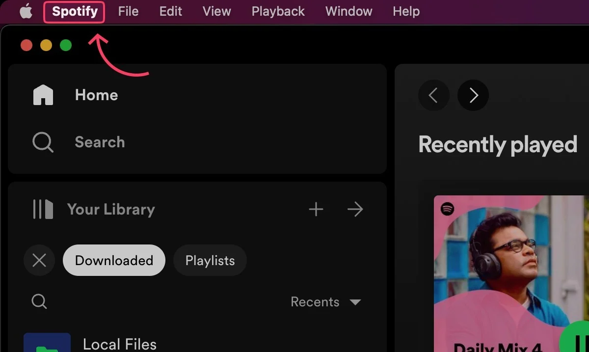 click "spotify" in menu bar
