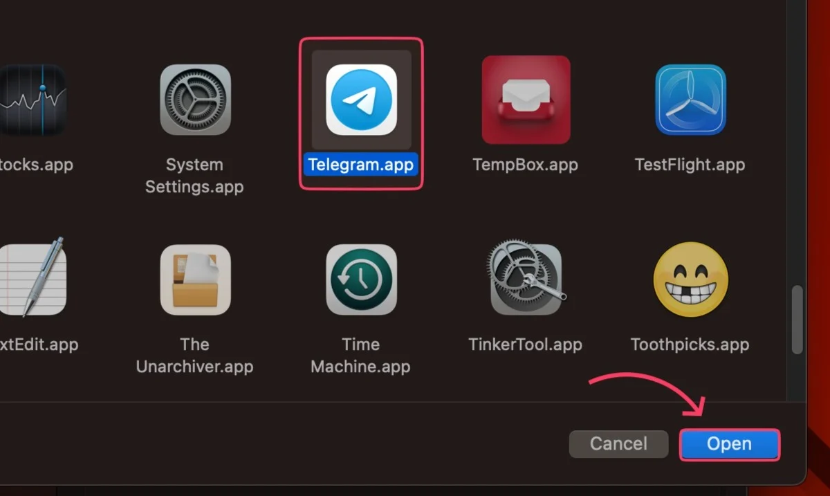 select open to add a startup program