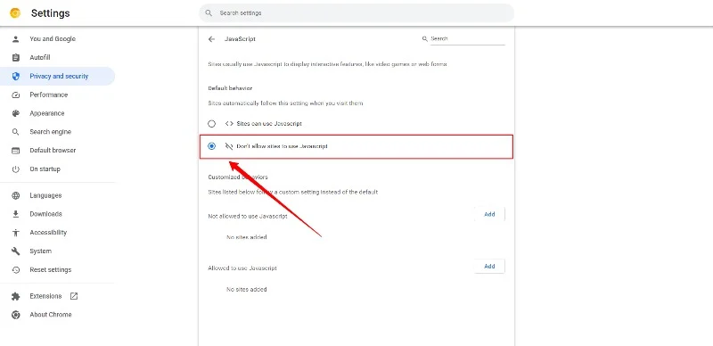 google chrome java script settings