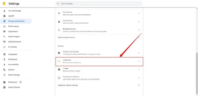 google chrome java script settings
