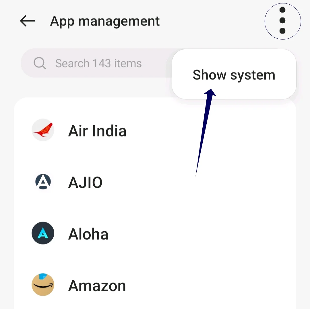 show system app in the app list