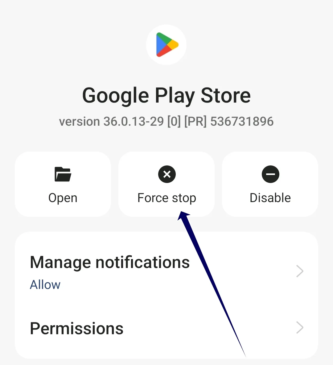force stop google play store