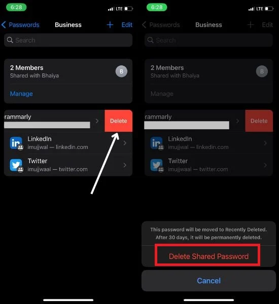 delete shared password