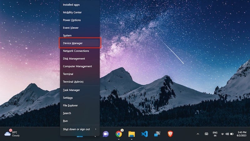 opening the device manager