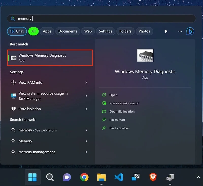searching for windows memory diagnostic tool