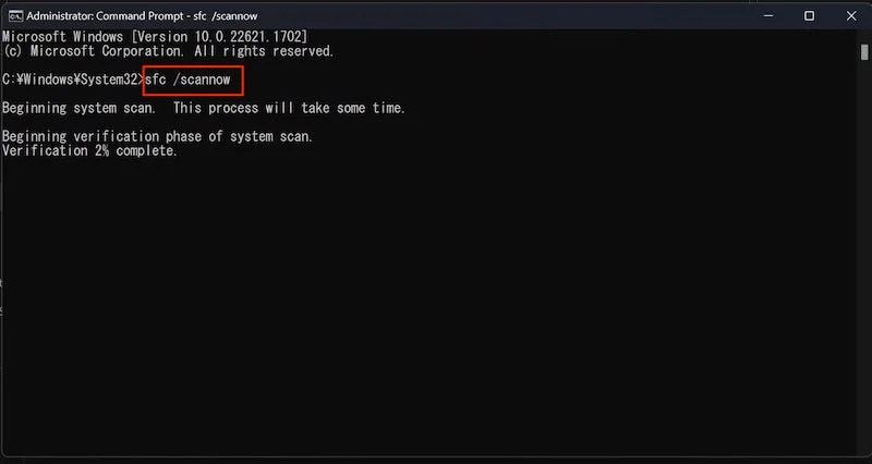 using the scannow command