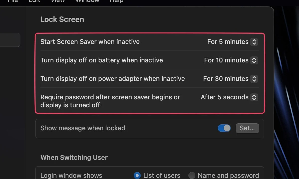 set lock out timings