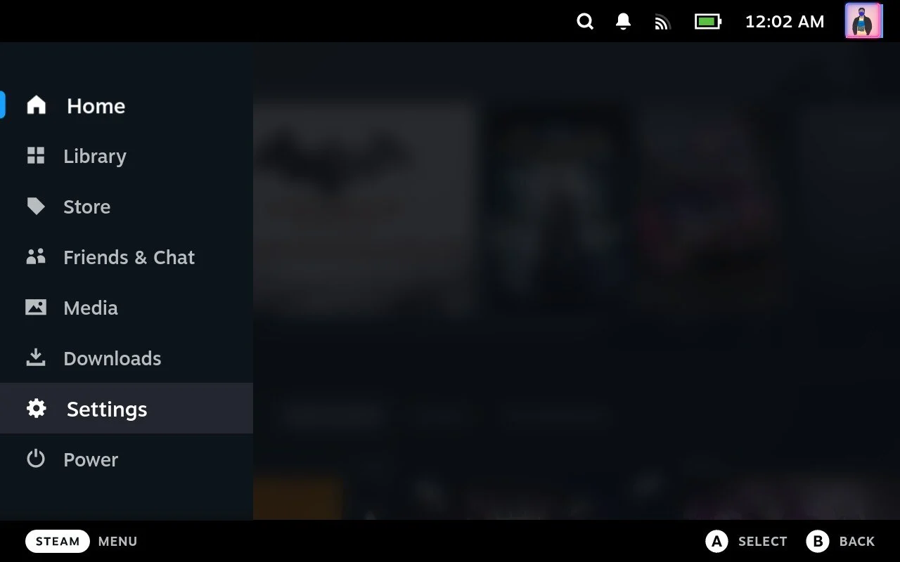 steam menu on steam deck