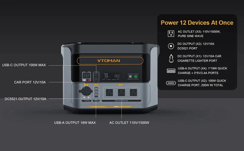 vtoman flashspeed 1500 centrală portabilă 6 vtoman flashspeed 1500 output ports