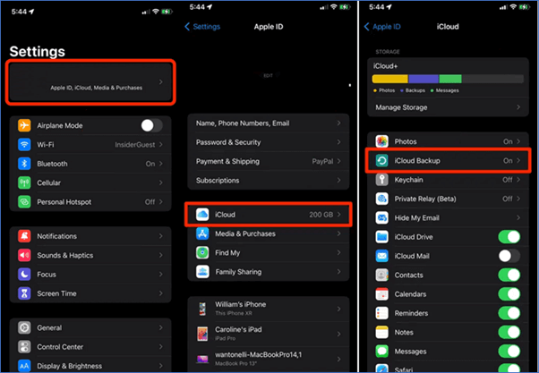 Select iCloud and iCloud Backup