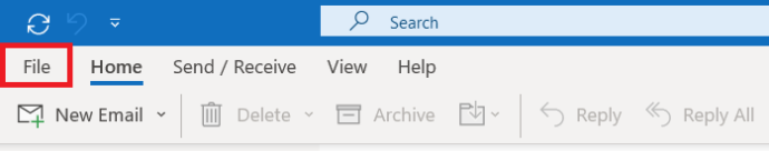 เมนูด้านบนของ Outlook