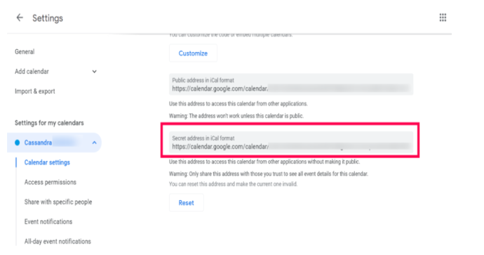 Google ปฏิทิน - การตั้งค่า