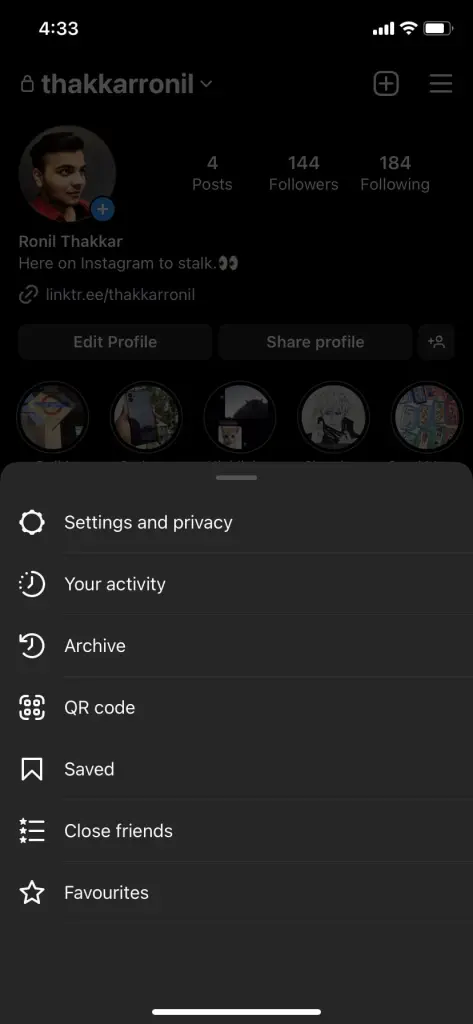 Instagram Tu opción de actividad