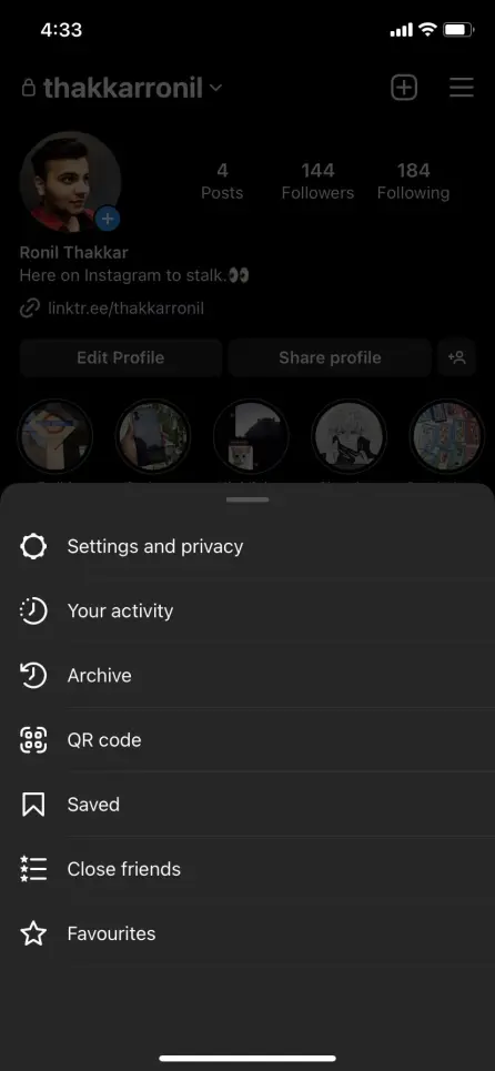 Instagram Tu opción de actividad