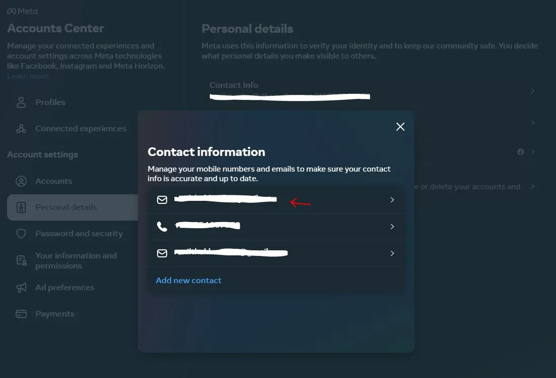 Detalhes pessoais da área de trabalho do Facebook