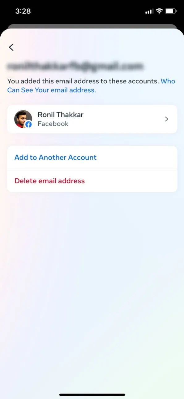 Facebook iPhone Excluir endereço de e-mail