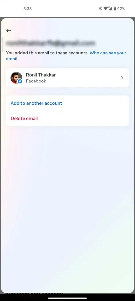 Facebook Android Excluir e-mail