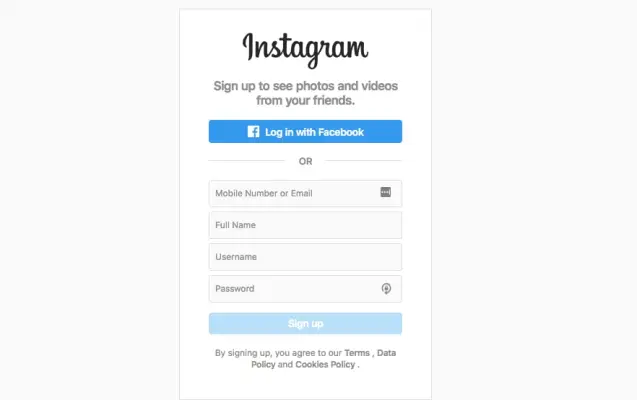 Strona logowania na Instagramie