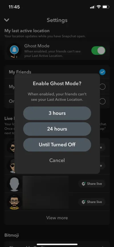 การจำกัดเวลาโหมด Snapchat Ghost