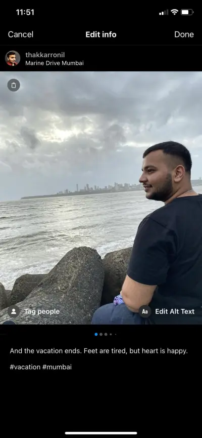 Adicionar localização, marcar pessoas e editar texto alternativo em uma postagem do Instagram