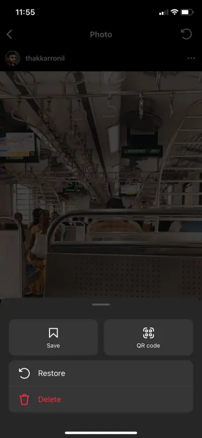 Opção de restauração de imagem do Instagram