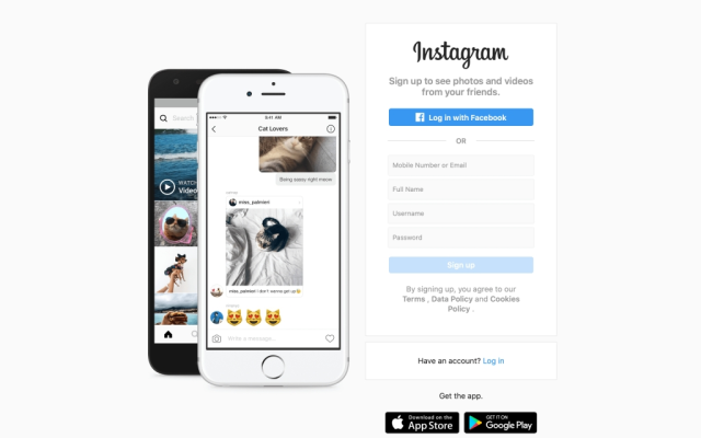 Pagina di accesso web di Instagram