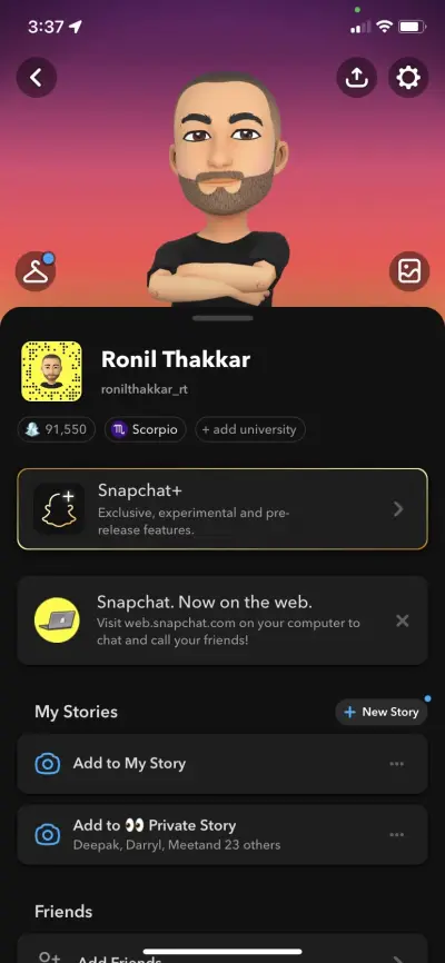 Perfil e configurações do Snapchat