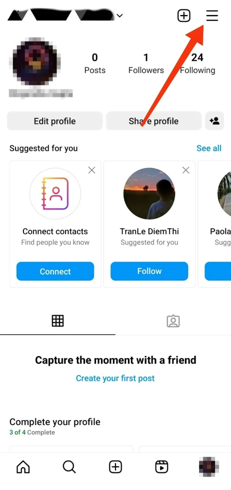 Apri il menu di Instagram